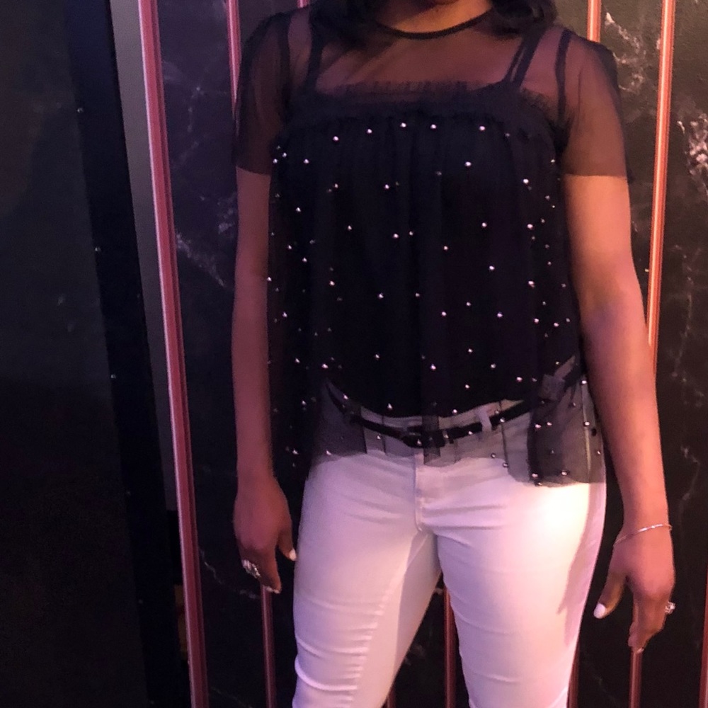 Black Sheer Top with beaded accents